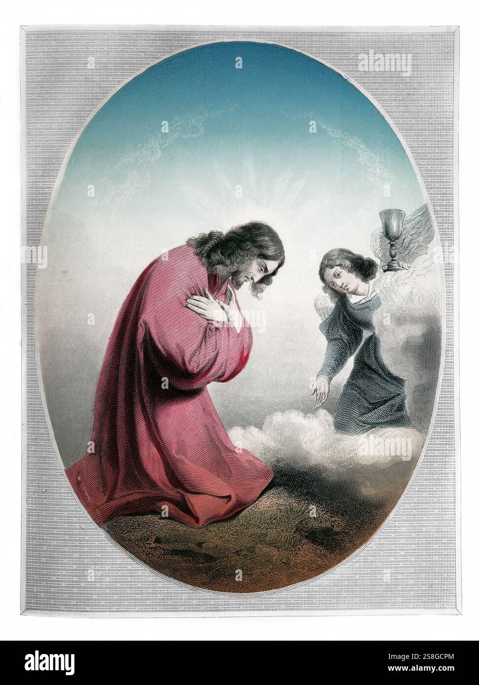 Illustration de Jésus priant sur le Mont des oliviers et il est apparu un Ange à lui du ciel le renforçant de l'édition 1850 de Fleetwood Banque D'Images