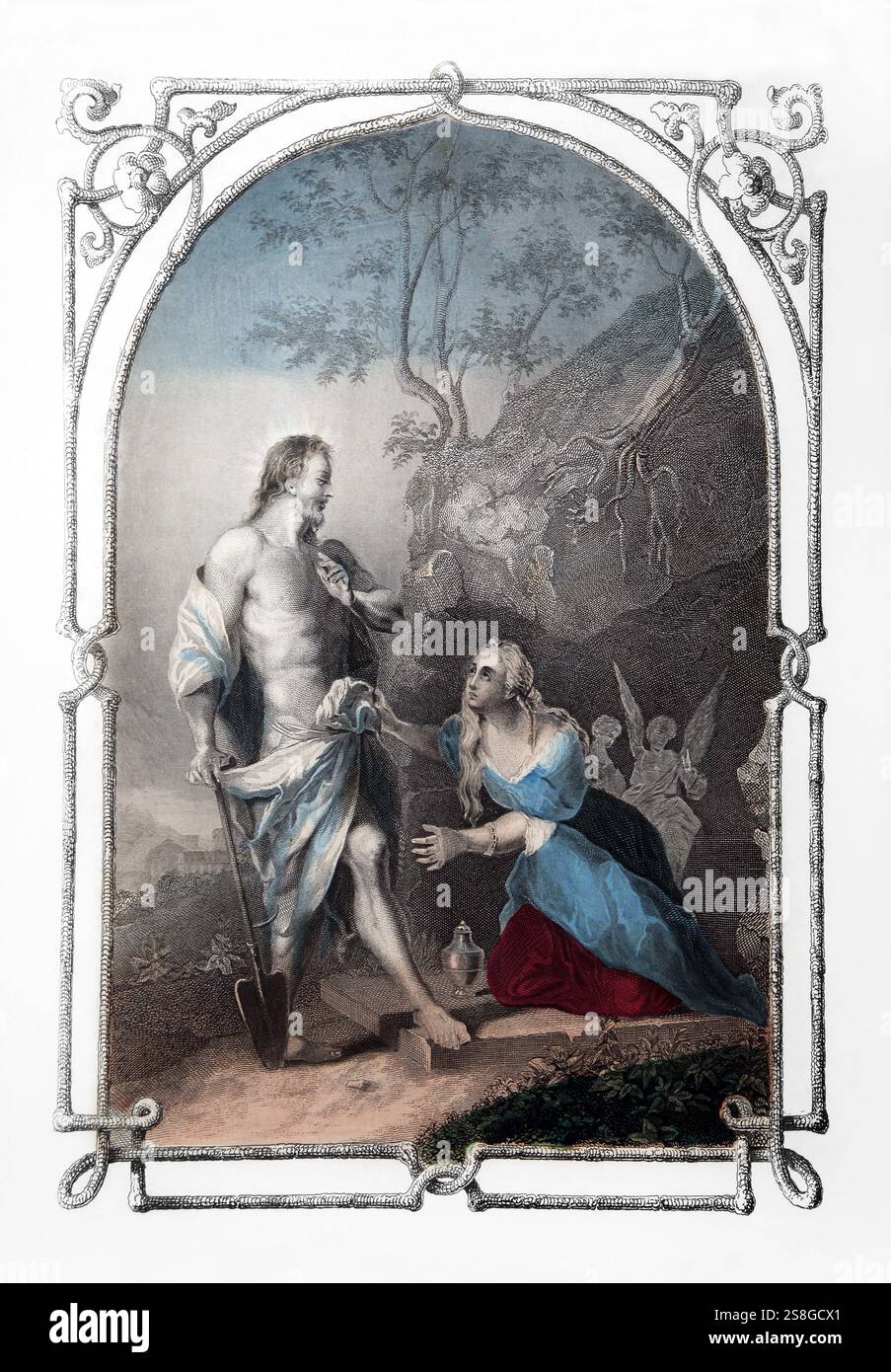Illustration de Jésus Christ disant 'Noli me Tangere' quand Marie Madeleine est allée le toucher quand elle l'a reconnu après sa Résurrection de 1850 E Banque D'Images