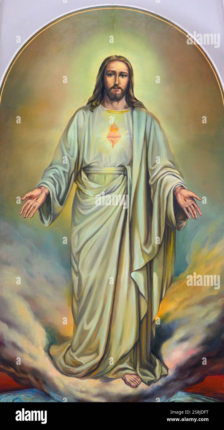 Une peinture du très Sacré cœur de Jésus. Église catholique de Sainte Thérèse de l'enfant Jésus à Riga, Lettonie. Banque D'Images