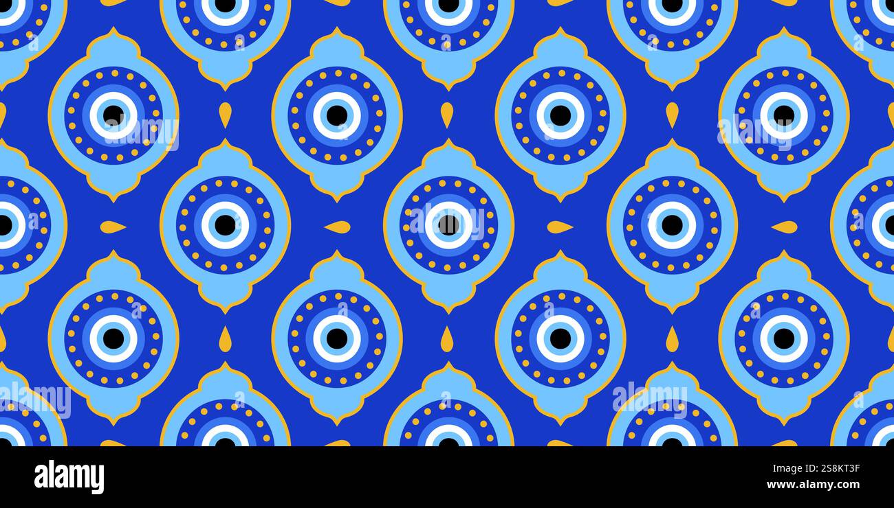 Motif mauvais oeil sans couture. Perle magique bleue grecque et turque. Fond vectoriel avec nazar - symbole de protection et de chance. Mystique et spirituel Illustration de Vecteur