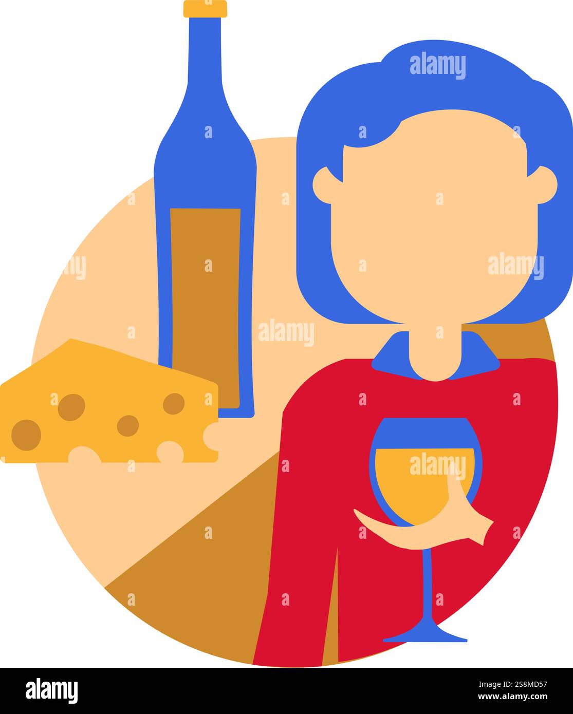Illustration vectorielle colorée d'un français apprécie le vin blanc et le fromage dans un style de dessin animé plat. Culture du vin exquise, dégustations. Un visiteur apprécie v Illustration de Vecteur