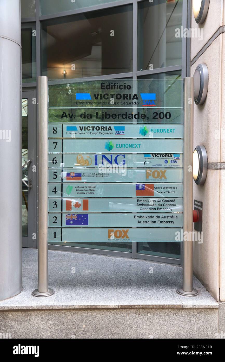 LISBONNE, PORTUGAL - 6 JUIN 2018 : Edificio Victoria Building à Lisbonne. Il abrite les bureaux d'ING, Fox Networks, Euronext, ambassades du Canada, Slov Banque D'Images