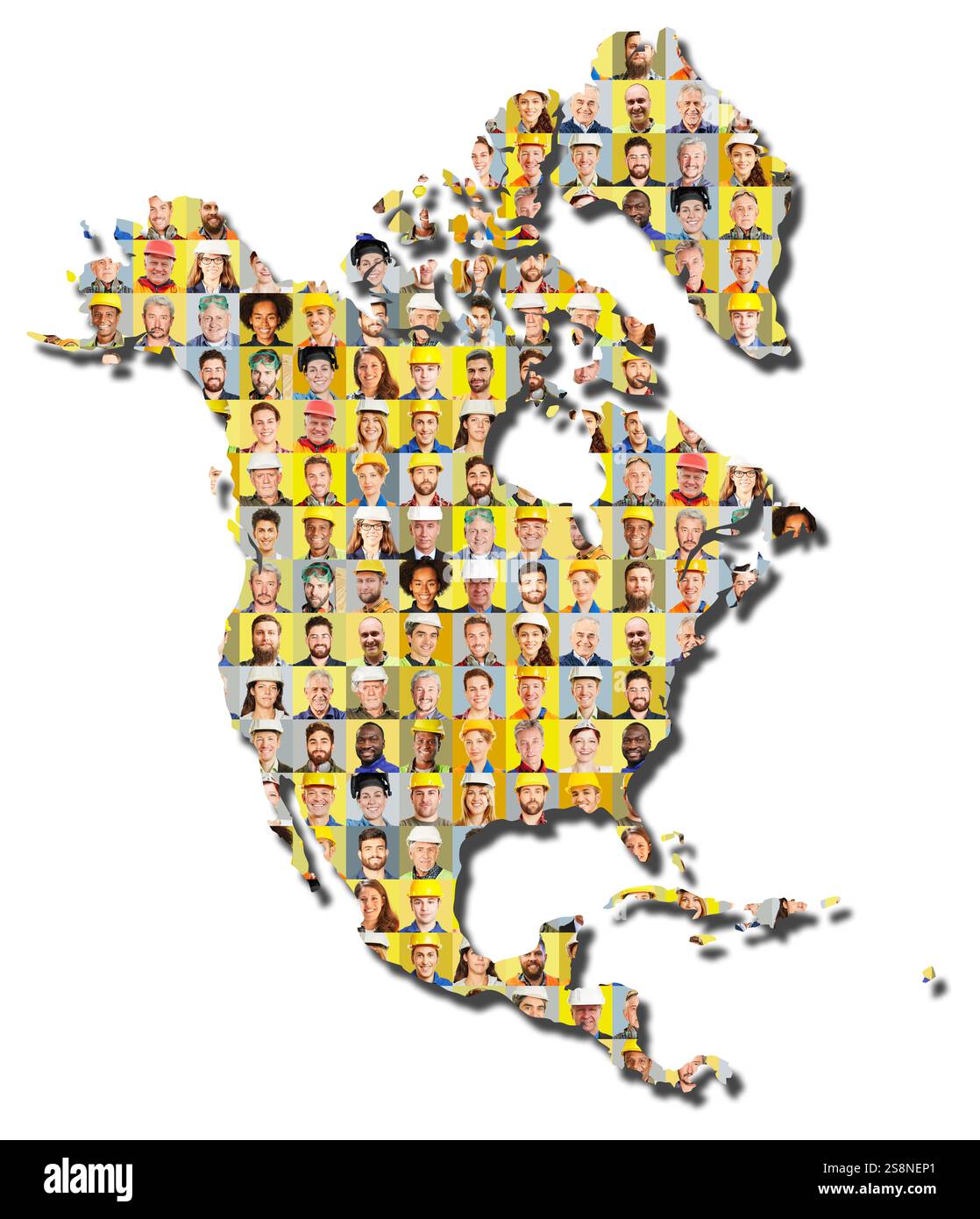 Portrait collage d'employés de différentes industries sur la carte de l'Amérique du Nord Banque D'Images