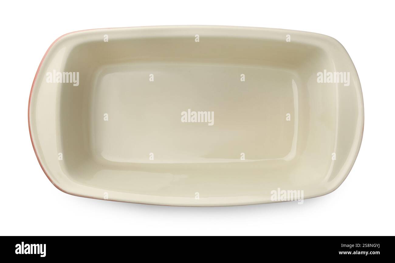 Une casserole en céramique isolée sur blanc, vue de dessus. Ustensile de cuisson Banque D'Images
