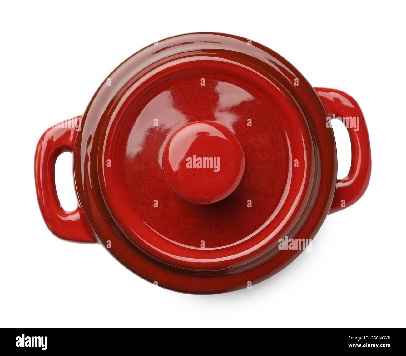 Une casserole en céramique isolée sur blanc, vue de dessus. Ustensile de cuisson Banque D'Images