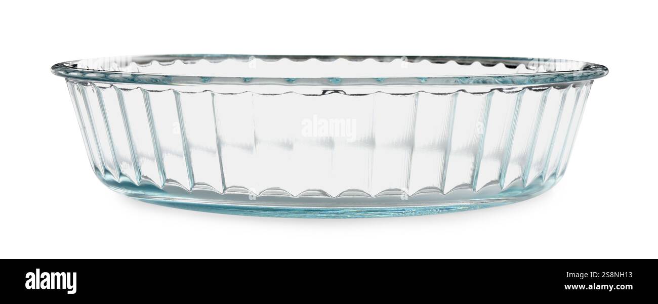 Une casserole en verre isolée sur blanc. Ustensile de cuisson Banque D'Images