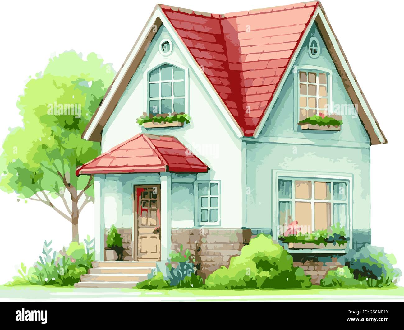 Illustration vectorielle d'aquarelle d'un cottage pittoresque Illustration de Vecteur