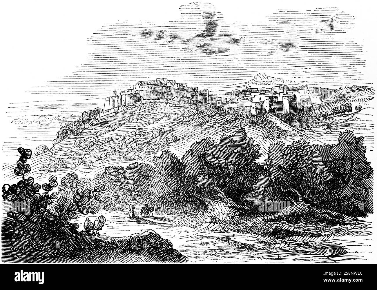 Vue de Bethléem, lieu de naissance de Jésus, paysage de montagne, prière pour l'autonomie palestinienne, Cisjordanie, voyager en Asie, illustration historique 1887 Banque D'Images