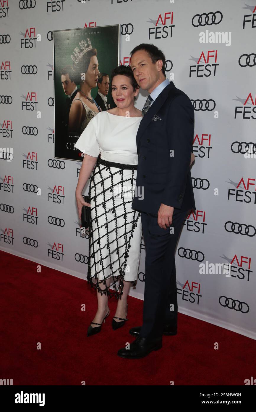 Olivia Colman et Tobias Menzies à l'émission de télévision The Crown, projection de gala de la saison 3, arrivées, AFI Fest, TCL Chinese Theatre, Los Angeles, USA - 16 novembre 2019 Banque D'Images