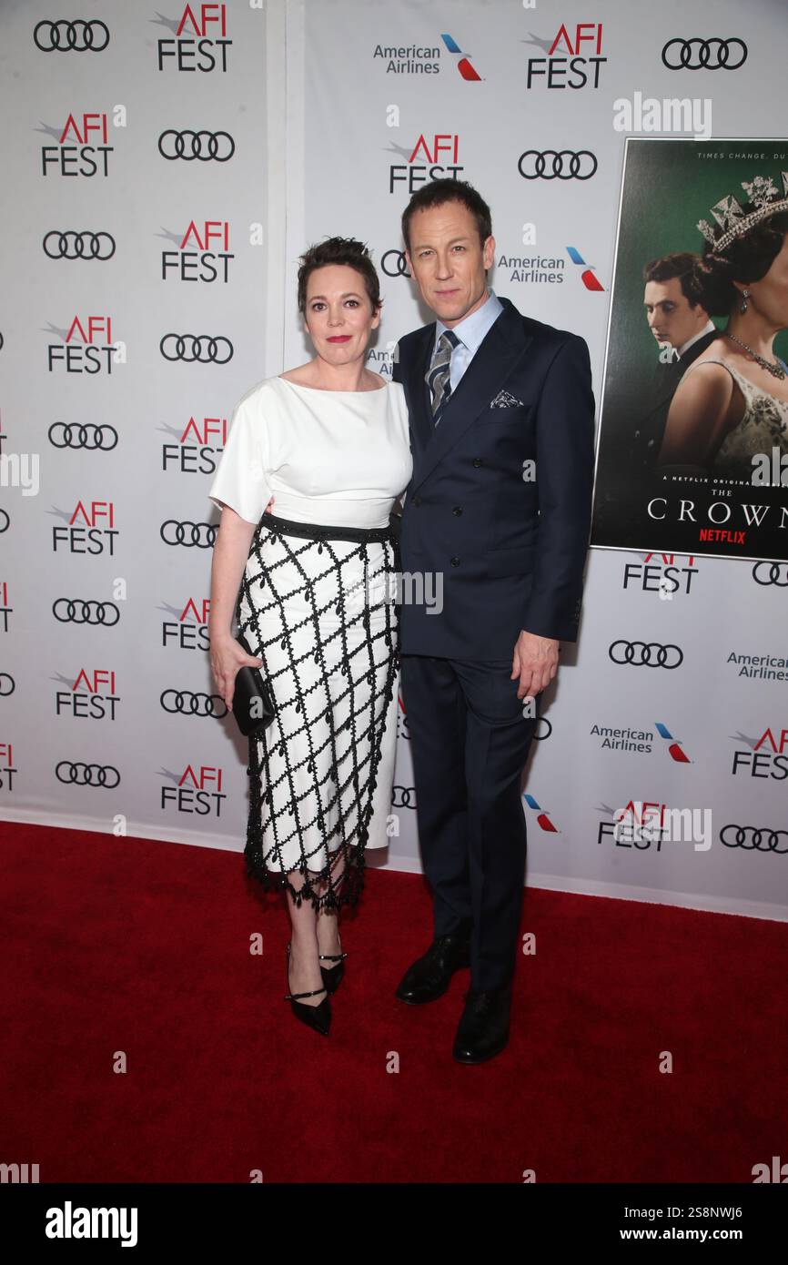Olivia Colman et Tobias Menzies à l'émission de télévision The Crown, projection de gala de la saison 3, arrivées, AFI Fest, TCL Chinese Theatre, Los Angeles, USA - 16 novembre 2019 Banque D'Images
