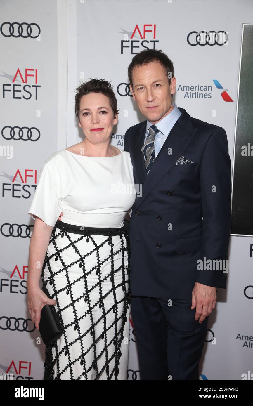 Olivia Colman et Tobias Menzies à l'émission de télévision The Crown, projection de gala de la saison 3, arrivées, AFI Fest, TCL Chinese Theatre, Los Angeles, USA - 16 novembre 2019 Banque D'Images