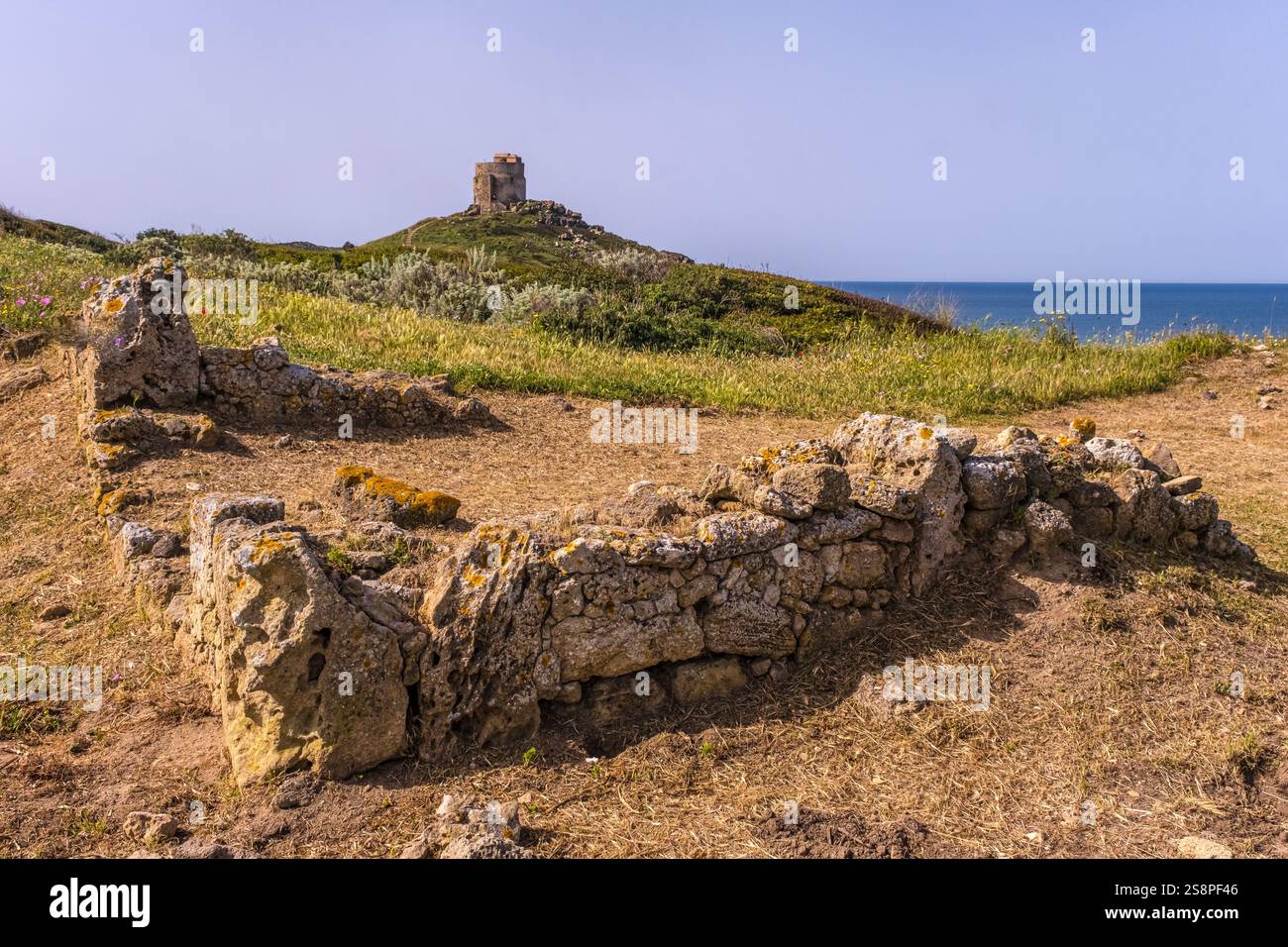 Péninsule de Sinis et ruines historiques, zone Archeologica di Tharros Musée archéologique, Tharros, Europe, Province d'Oristano, Italie Banque D'Images