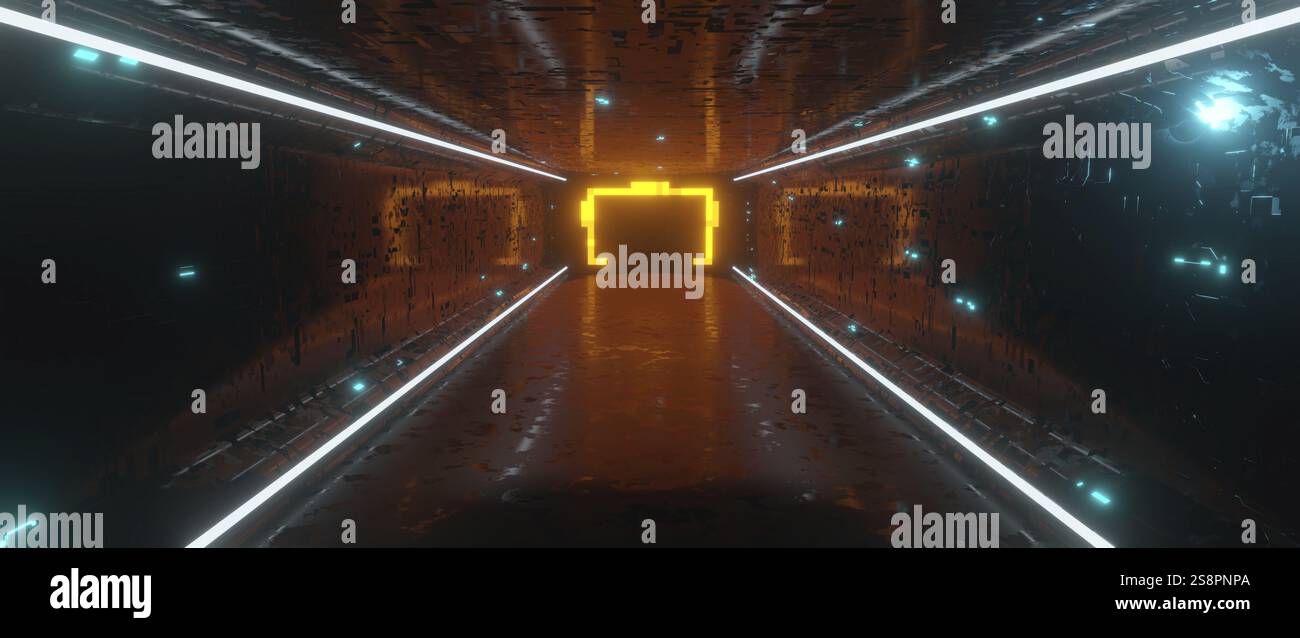 Un tunnel sifi avec des lampes au néon. 3D illustration Banque D'Images