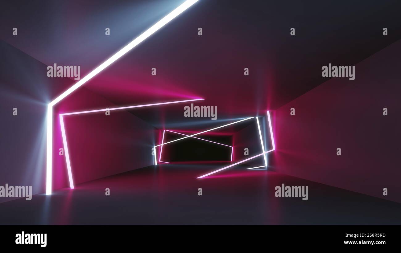 Un fond de tunnel de lumières néon.3D illustration Banque D'Images