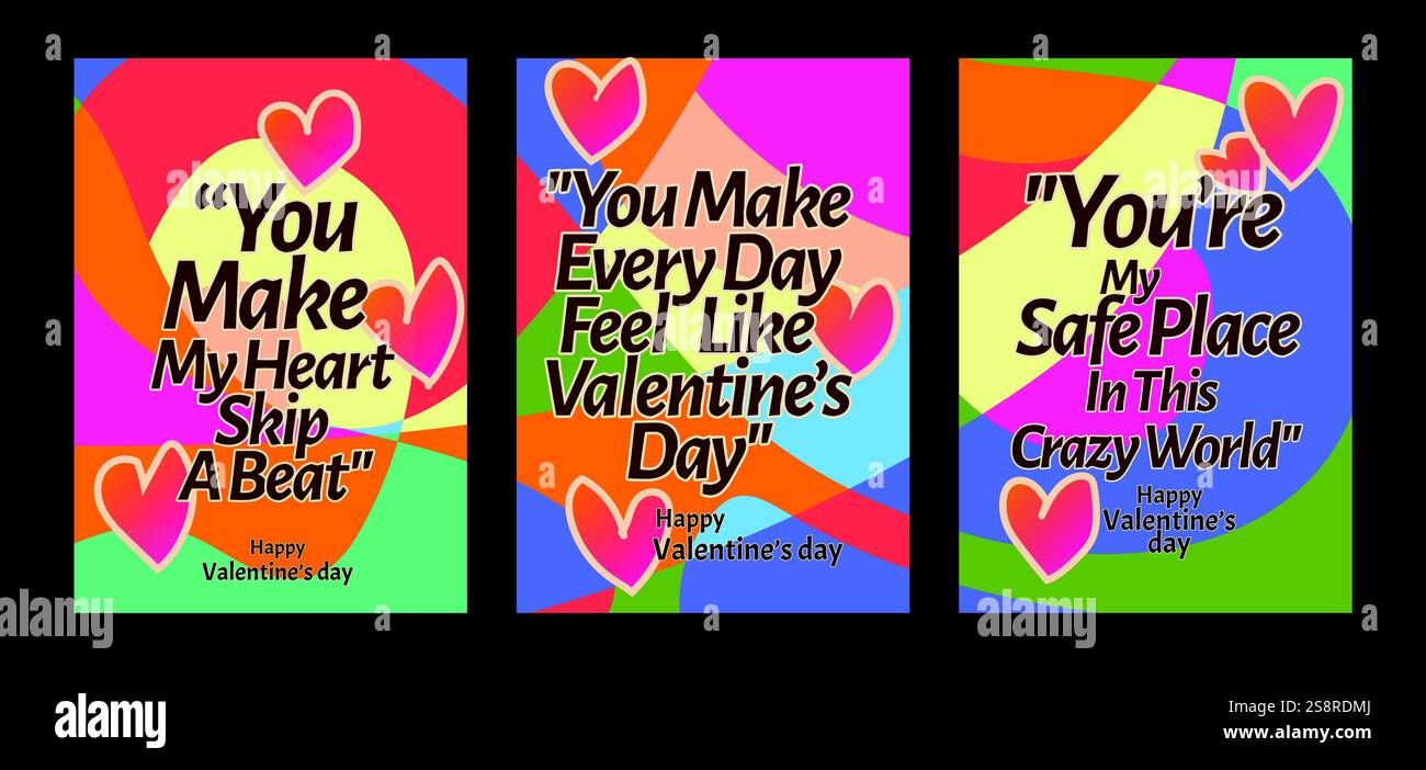 Modèles de Saint-Valentin cœur audacieux avec des fonds pastel modernes. Un ensemble de carte de vœux Saint-Valentin avec un exemple de texte, des coeurs rouges et un backgr abstrait Illustration de Vecteur