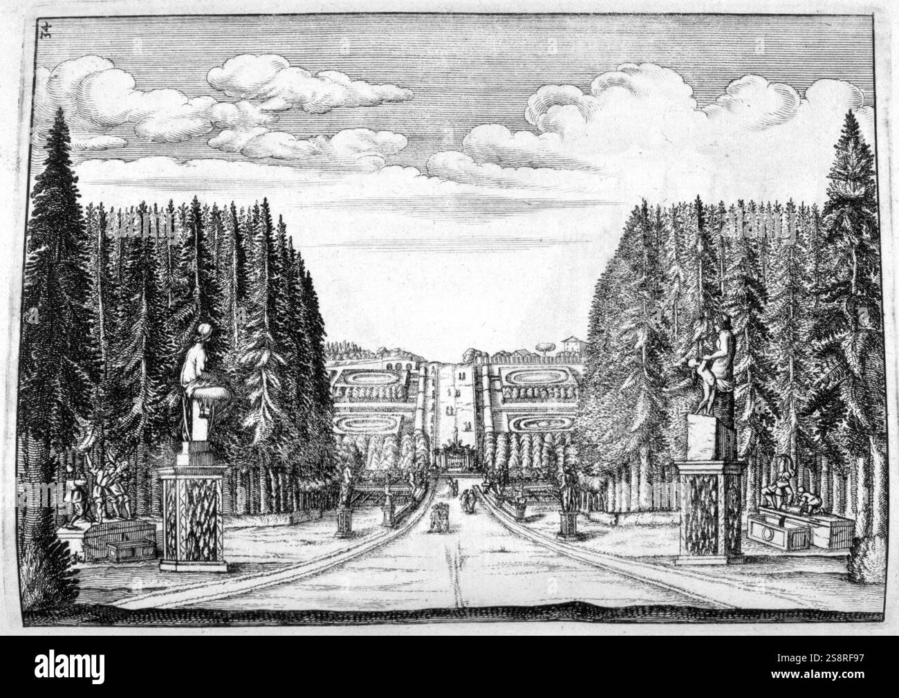 Jardin d'ornement à Paris, France. Illustration de l'architecture du xviie siècle livre 'Architectura Curiosa Nova' 1664, par Bocklern Georgium Banque D'Images
