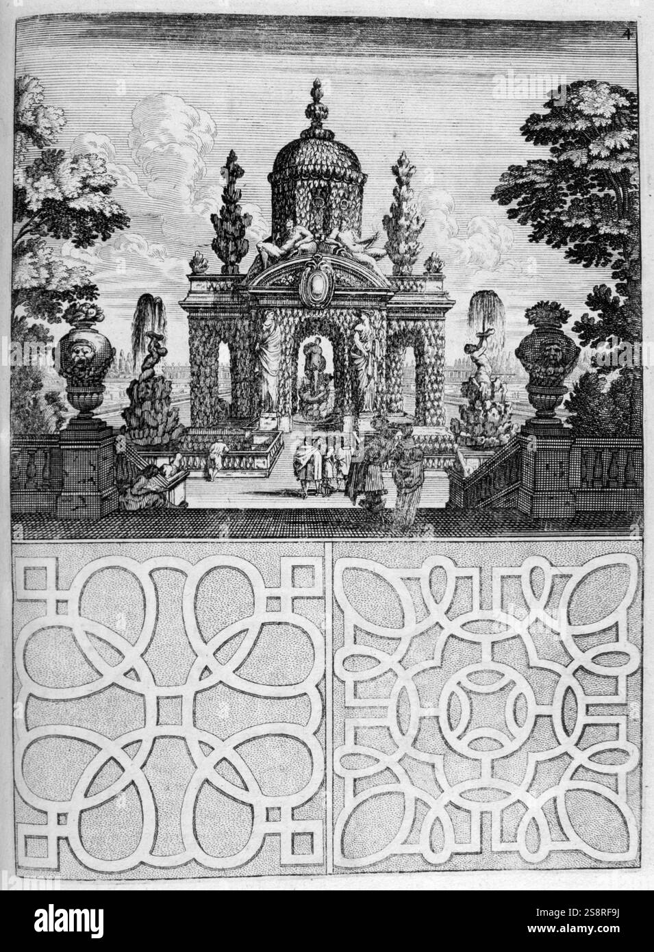 Jardin avec folie. pour l'illustration de l'architecture du xviie siècle livre 'Architectura Curiosa Nova' 1664, par Bocklern Georgium Banque D'Images