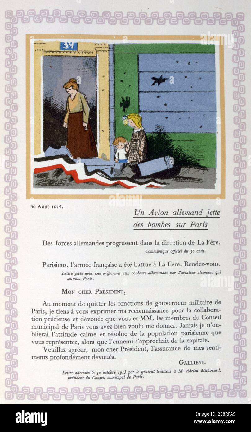Bombe allemands Paris, France ; la femme et les enfants survivants, pendant la première guerre mondiale, 1915. Illustration, par André Helle, pseudonyme d'André Laclotre, peintre français et artiste, illustrateur, 1871 - 1945 Banque D'Images