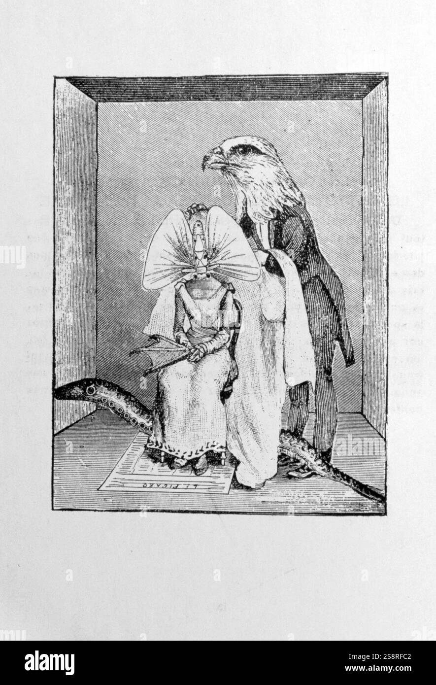 L'illustration et de texte 'Les malheurs des Immortels' (malheurs de la immortels), 1922, dessiné par Max Ernst 1891-1976, écrit par Paul Éluard 1895-1952. Cross-Pollination surréaliste de l'image et le texte. Banque D'Images