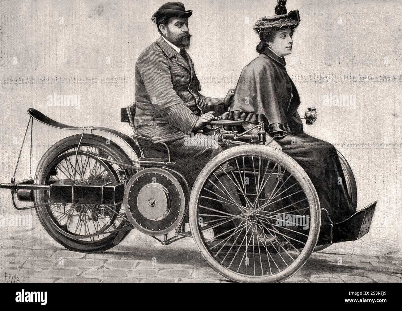 Par Léon Bollée 1895 Tandem Automobiles, une société française fondée par Léon Bollée au Mans. La première 'Voiturette' construit par Léon Bollée en 1895 était un tandem à trois roues animées par un seul cylindre 3-CH et transmission par courroie. Banque D'Images
