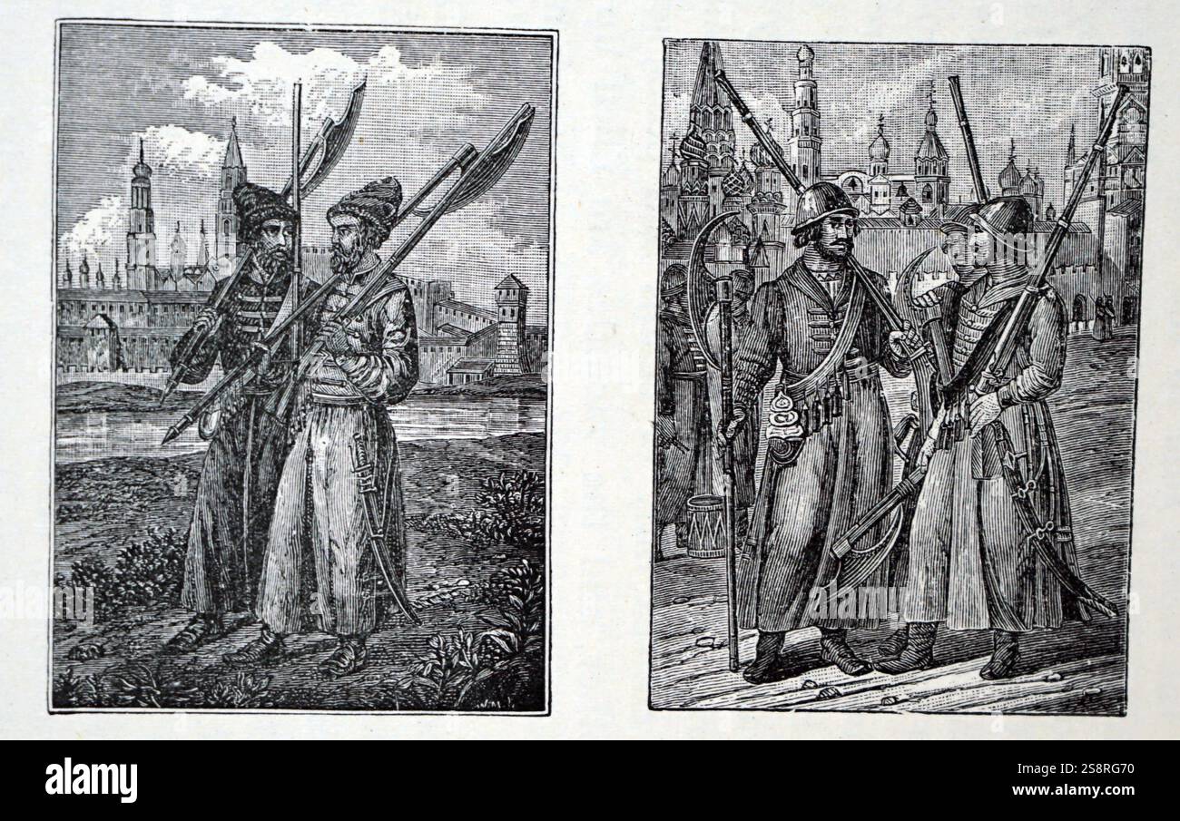 Gravure représentant russe furent gardes qui sont collectivement connus sous le nom de troupes Marksman. En date du 18e siècle Banque D'Images