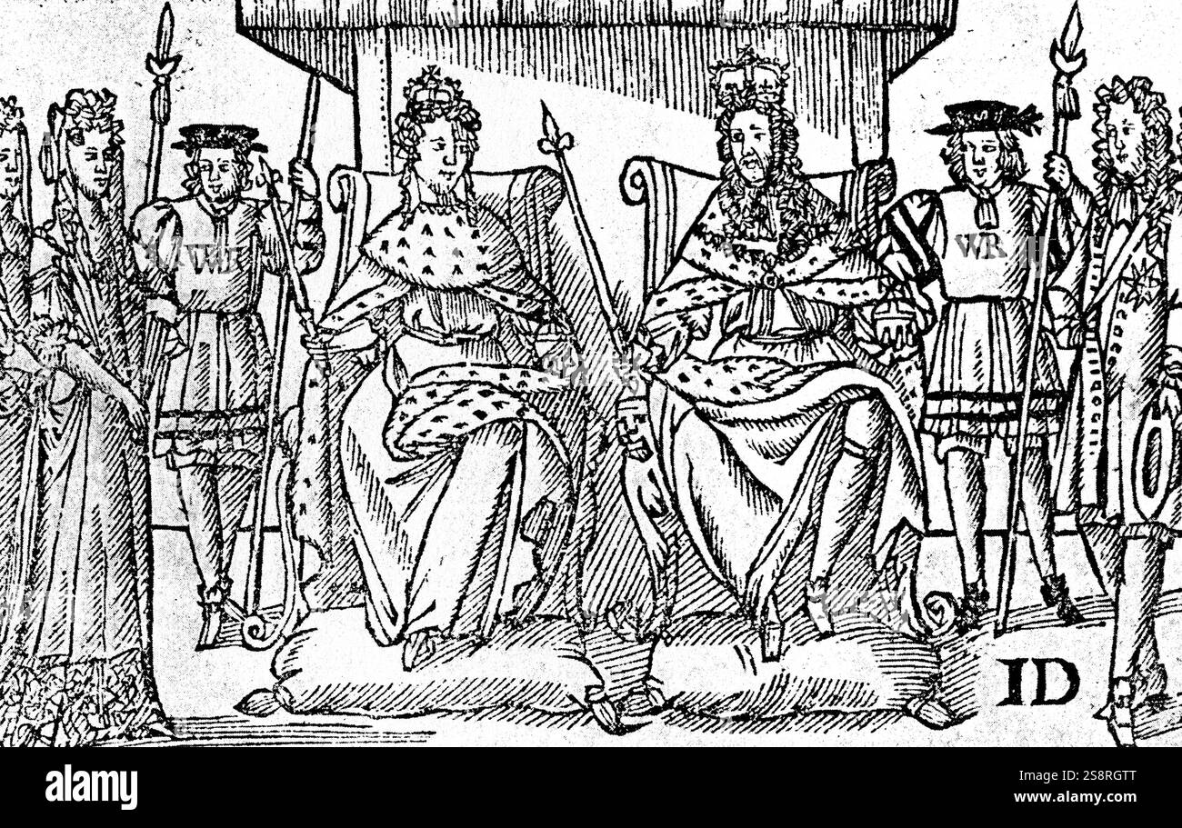 Illustration de Guillaume III d'Angleterre (1650-1702) Prince d'Orange, stathouder de Hollande, Zélande, Utrecht, Gueldre, Overjissel et dans les Provinces-Unies et Roi d'Angleterre et de la reine Marie II d'Angleterre (1662-1694). En date du 17e siècle Banque D'Images