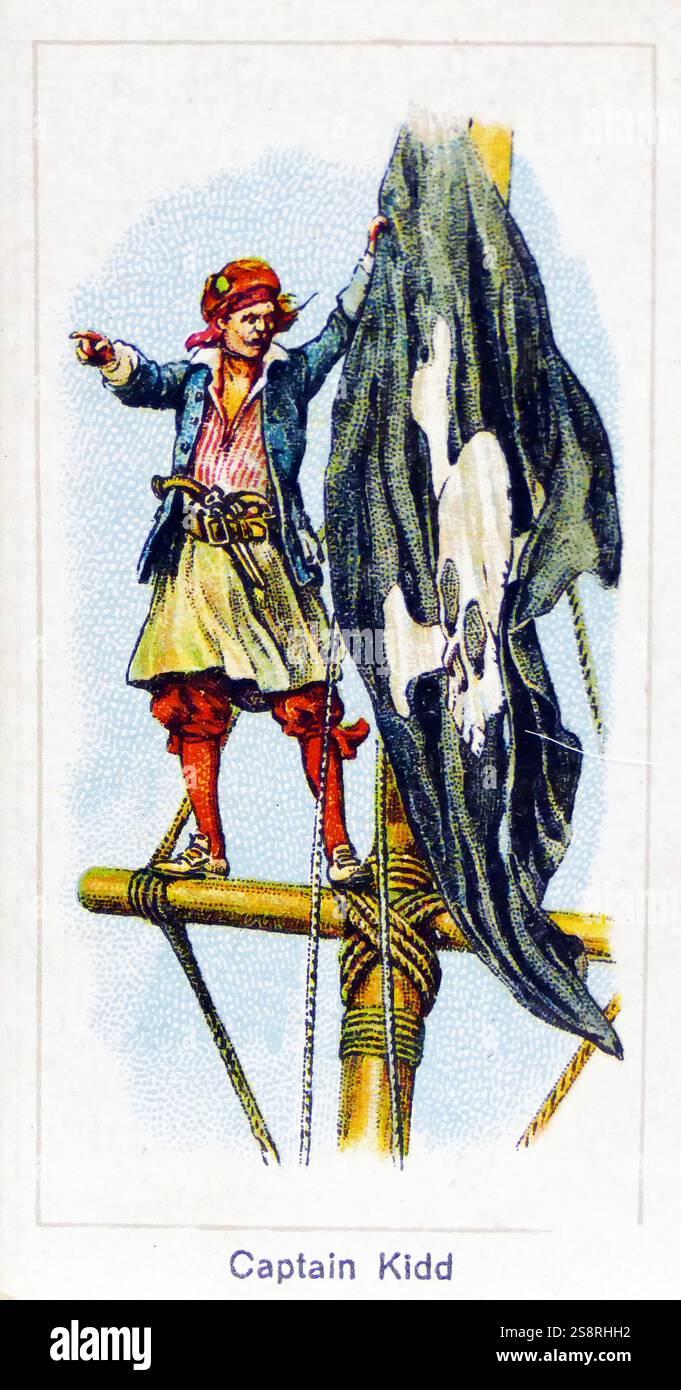 Carte d'entreprise Carte Cigarette Londres 1924 représentant : le capitaine William Kidd (c.1645 - 1701), marin écossais qui a été jugé et exécuté pour la piraterie après son retour d'un voyage à l'Océan Indien Banque D'Images