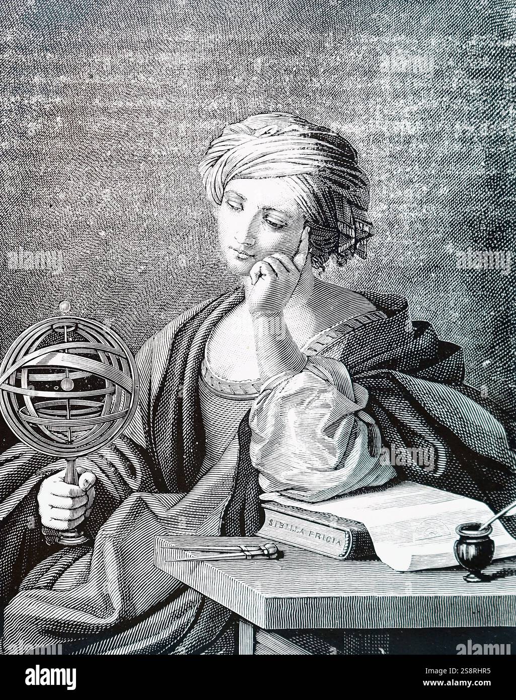 Illustration représentant une figure allégorique représentant l'astronomie, indiqué la tenue d'une sphère armillaire, par Camille Flammarion (1842-1925), un astronome Français et l'auteur. En date du 19e siècle Banque D'Images