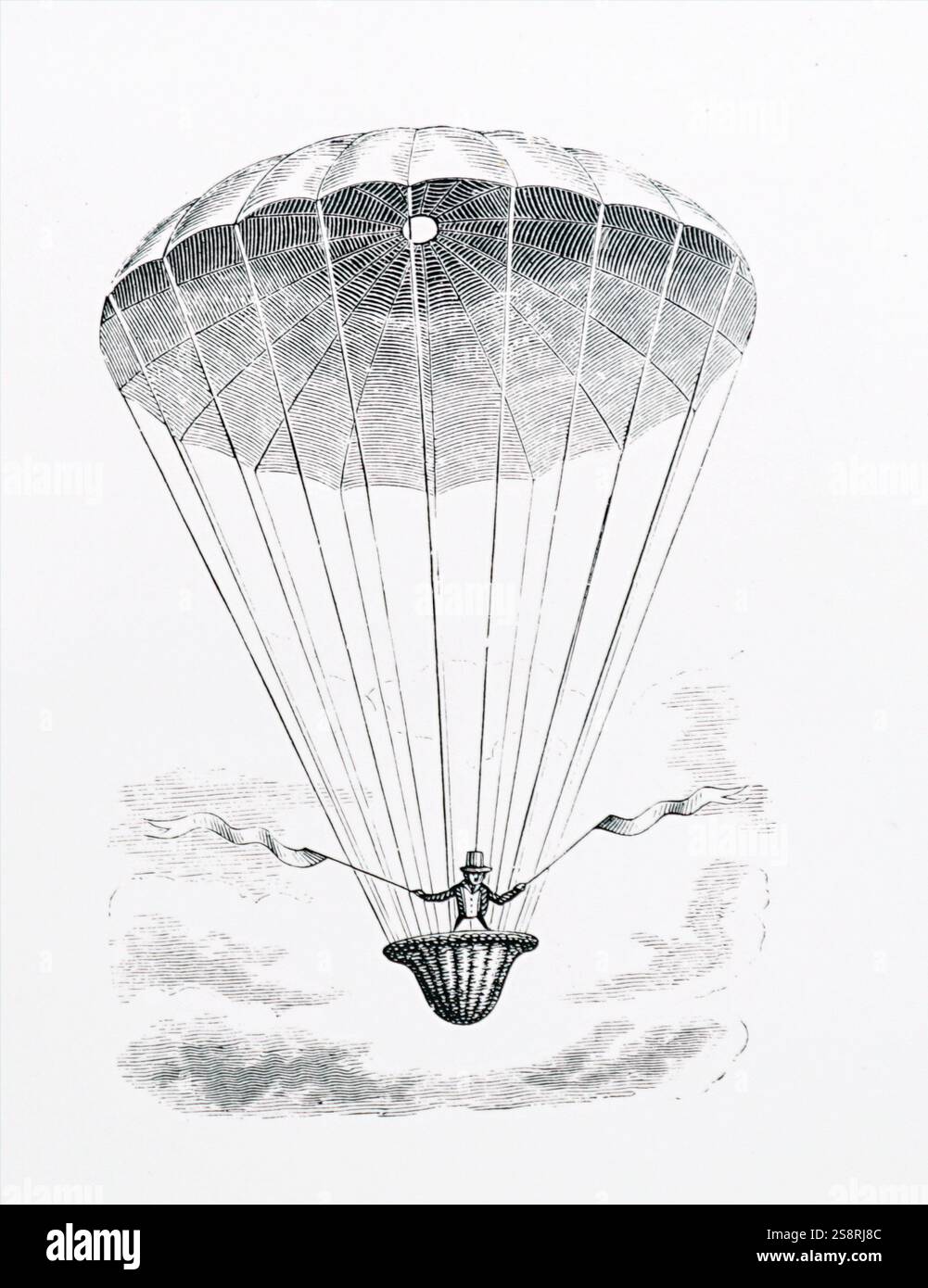 André-Jacques Garnerin gravure illustrant à sa première descente en parachute. André-Jacques Garnerin (1769-1823) un aéronaute français et inventeur du parachute sans cadre. En date du 18e siècle Banque D'Images