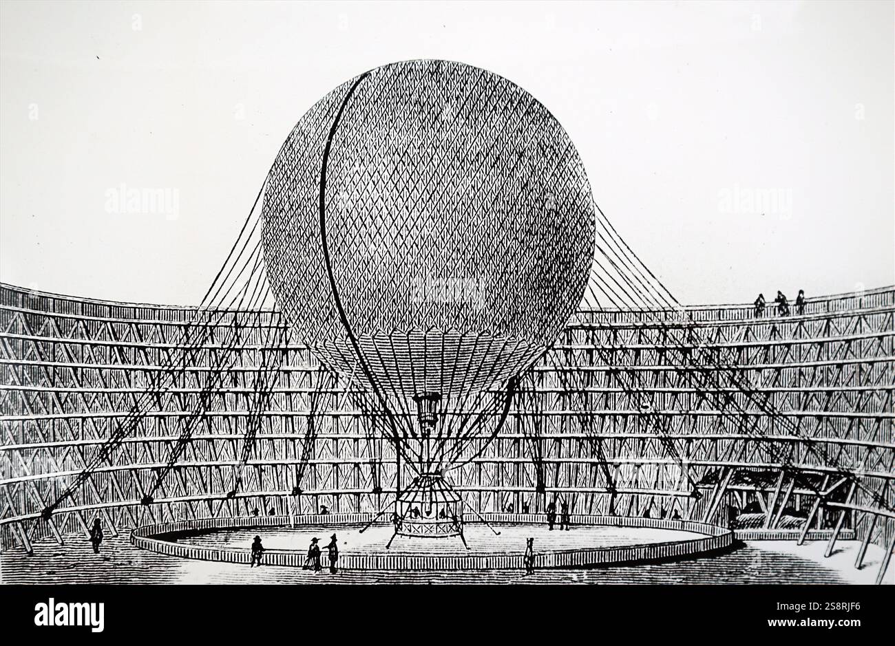 Gravure illustrant le ballon d'hydrogène captif Giffard 'captifs' au Salon de Paris. En date du 19e siècle Banque D'Images