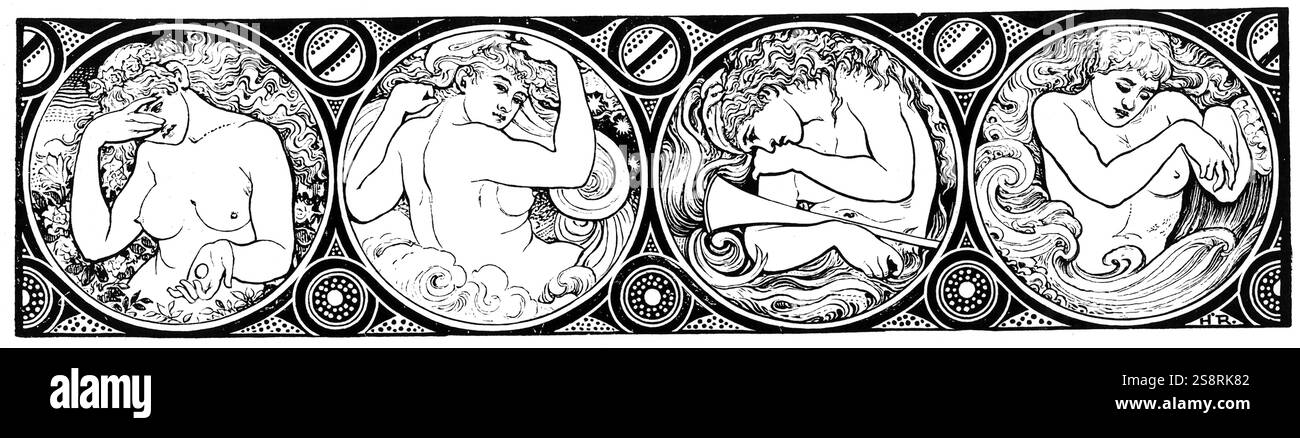 Gravure représentant les quatre éléments (Terre, Air, Feu et Eau). En date du 19e siècle Banque D'Images