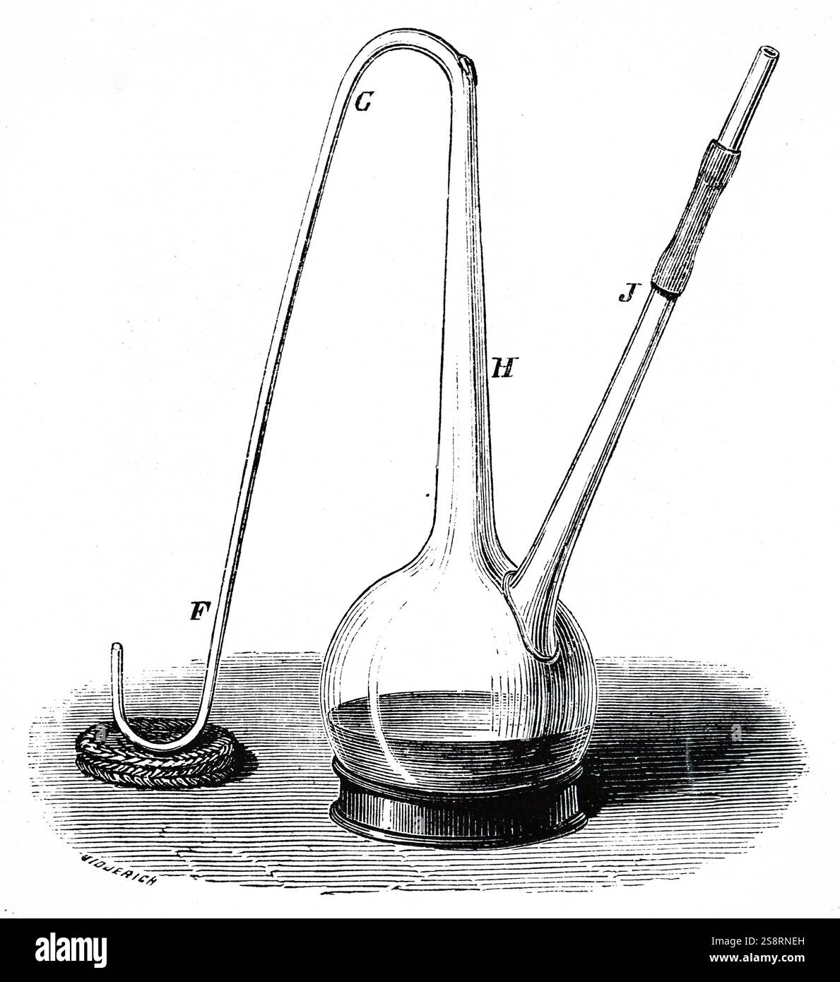 Gravure représentant une expérience de Louis Pasteur démontre que la fermentation et la putréfaction sont causés par les organismes vivants. Le contenu du ballon sont stérilisés et le ballon est ensuite laissée avec le S cou ouvert, mais n'importe quel organisme entrant tombe dans le coude de la S. C'est seulement lorsque le col de la fiole est brisée et de l'air admis que tout changement se produit. Louis Pasteur (1822-1895), un biologiste français, microbiologiste et chimiste réputé pour ses découvertes sur les principes de la vaccination, la fermentation microbienne et la pasteurisation. En date du 19e siècle Banque D'Images