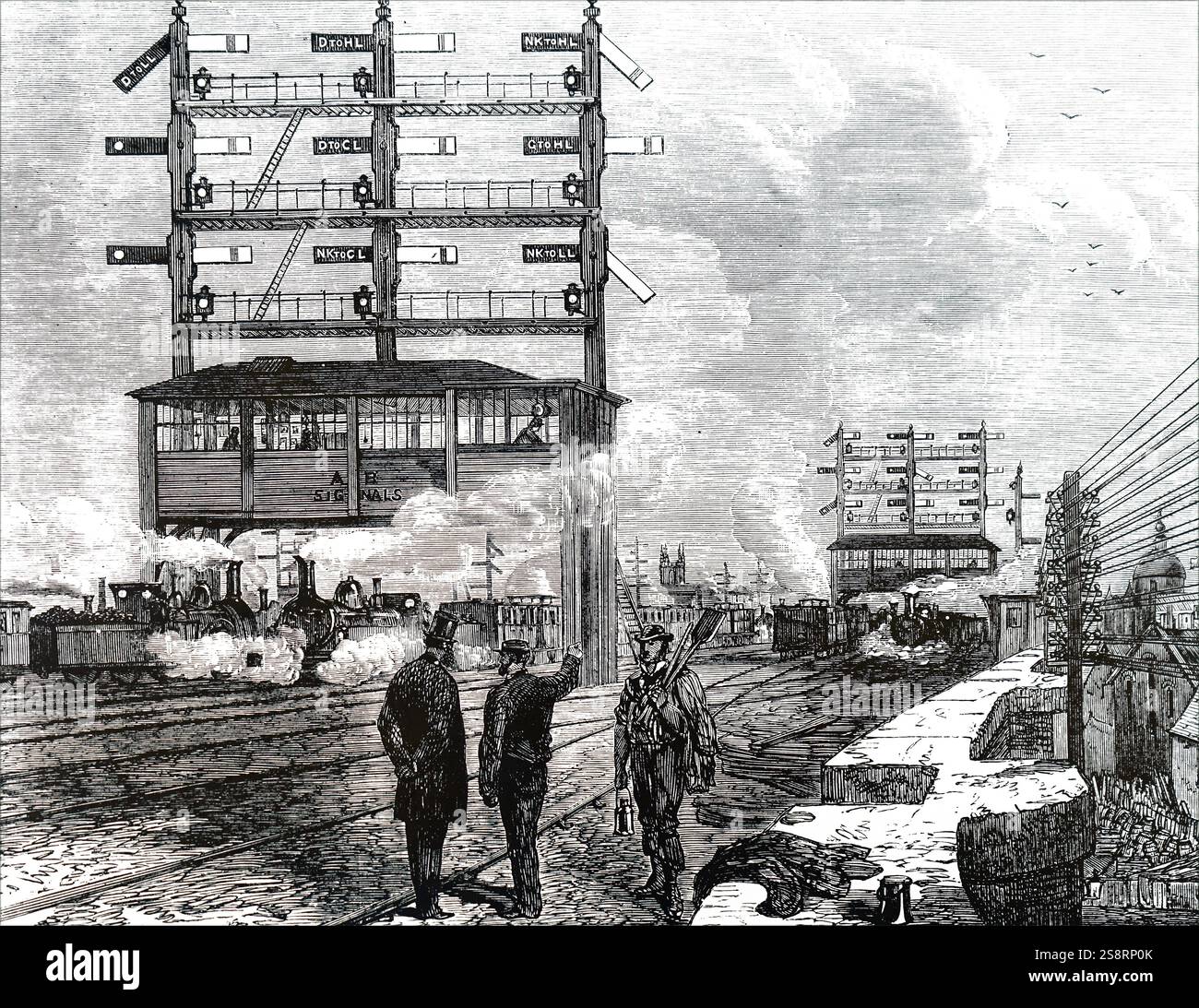 Illustration représentant un signal le bras à la Station London Bridge. En date du 19e siècle Banque D'Images