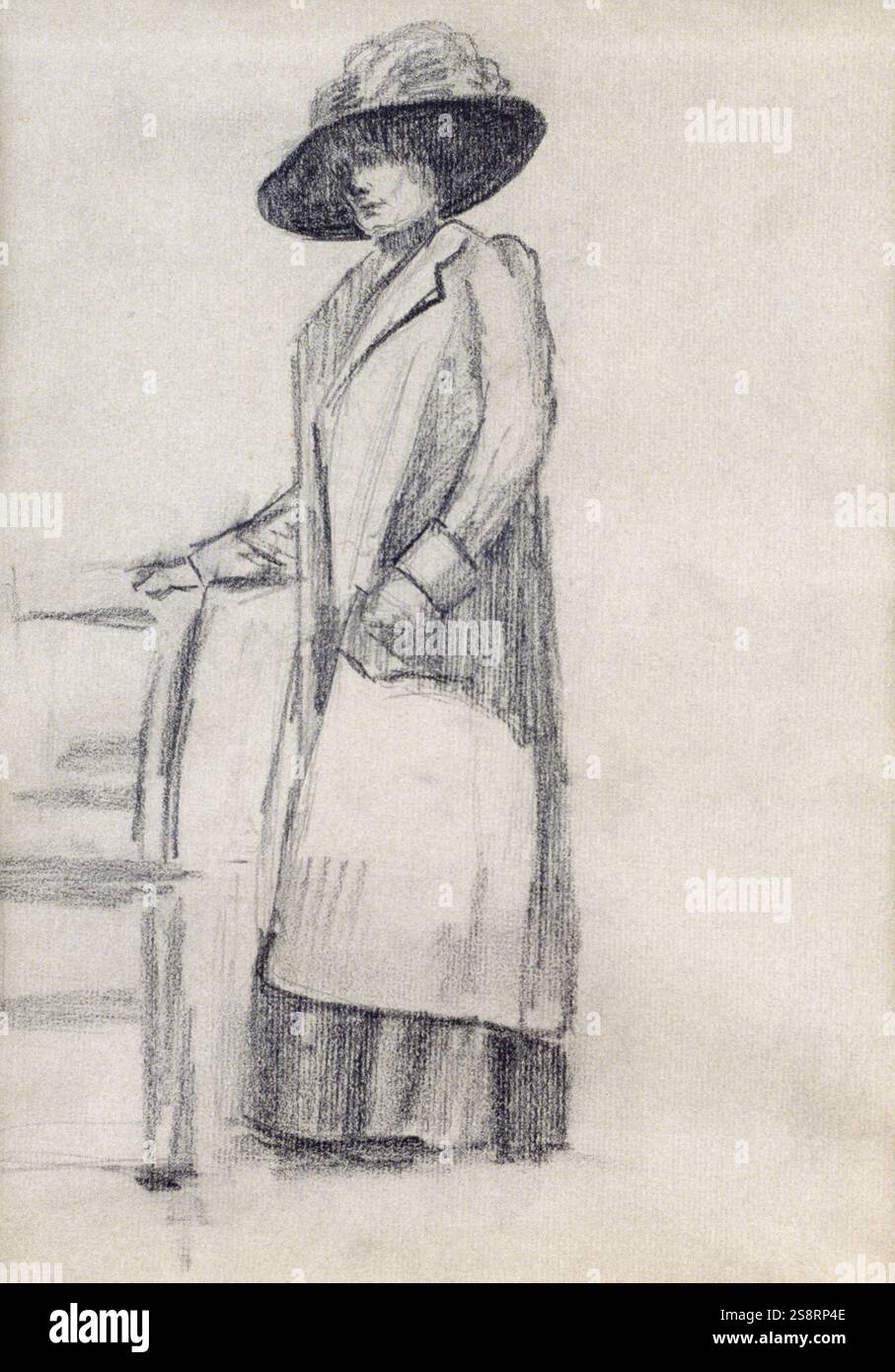 Femme élégante, crayon et crayon, vers 1900, par Colette (1873 - 1954), un romancier français nominé pour le prix Nobel de Littérature en 1948 Banque D'Images
