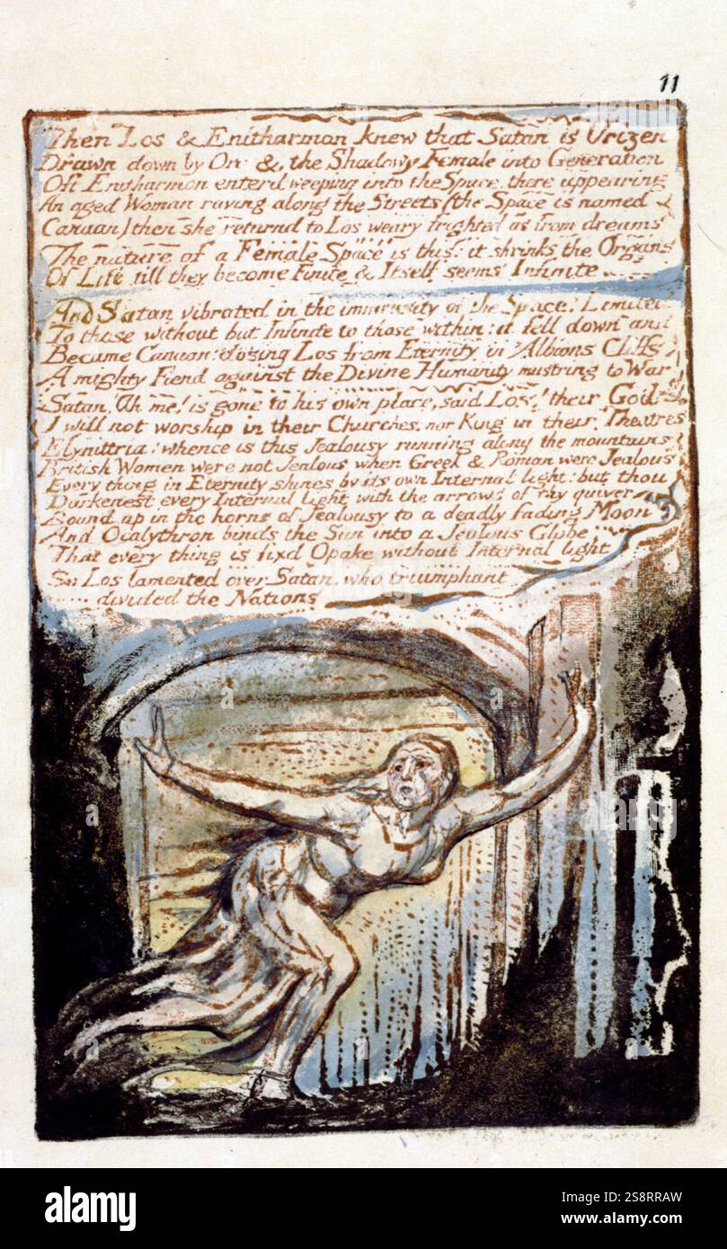 Milton, un poème en 12 livres, c1815. Par William Blake (1757-1827) poète, peintre et graveur anglais. Imprimé en orange sur 50 feuilles, à partir de planches gravées contenant du texte et des illustrations Banque D'Images