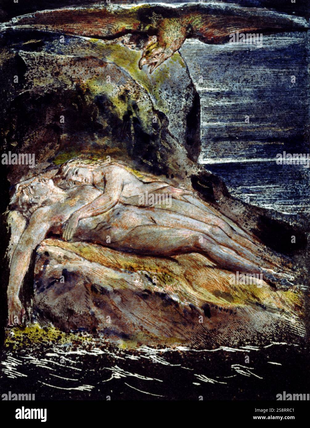 Milton, un poème en 12 livres, c1815. Par William Blake (1757-1827) poète, peintre et graveur anglais. Imprimé en orange sur 50 feuilles, à partir de planches gravées contenant du texte et des illustrations Banque D'Images