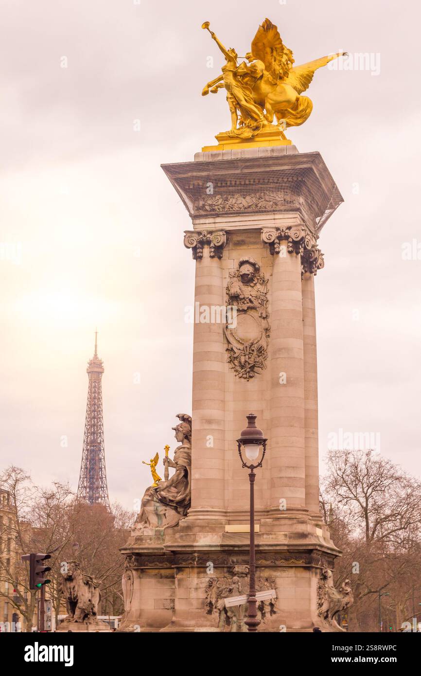 Vue du pont Alexandre III à Paris, France Banque D'Images