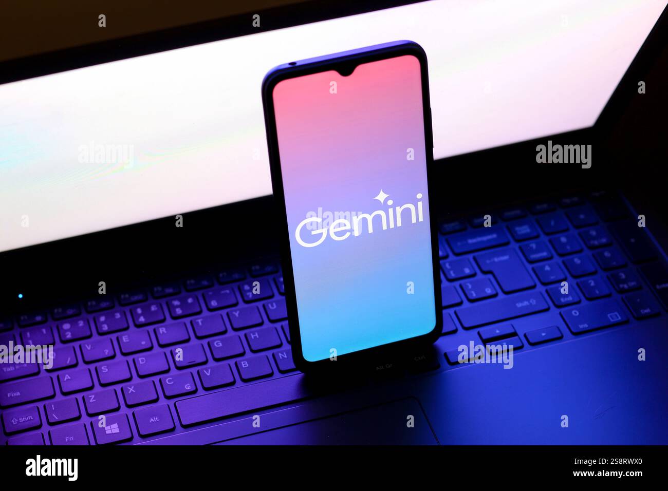 Dans cette illustration photo, le logo Google Gemini est affiché sur l'écran d'un smartphone. Banque D'Images