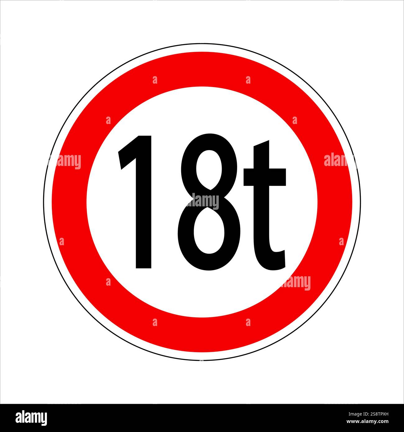 Panneau d'avertissement rouge et blanc indiquant une limite de poids de dix-huit tonnes Illustration de Vecteur