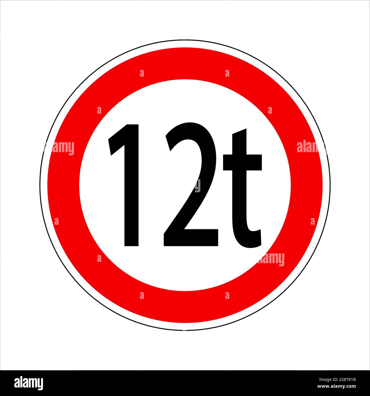 Panneau routier rond avec bordure rouge et fond blanc indiquant une limite de poids pour les véhicules qui passent Illustration de Vecteur