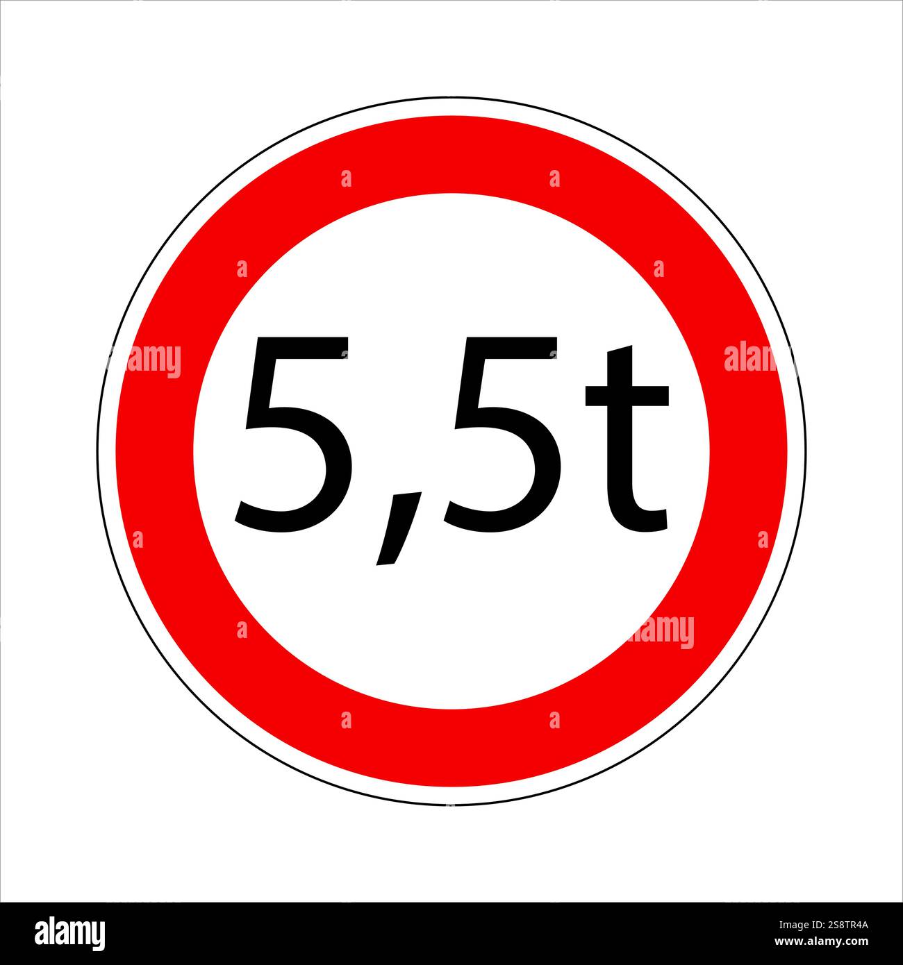 Panneau routier réglementaire indiquant une limite de poids pour les véhicules de plus de 5,5 tonnes Illustration de Vecteur