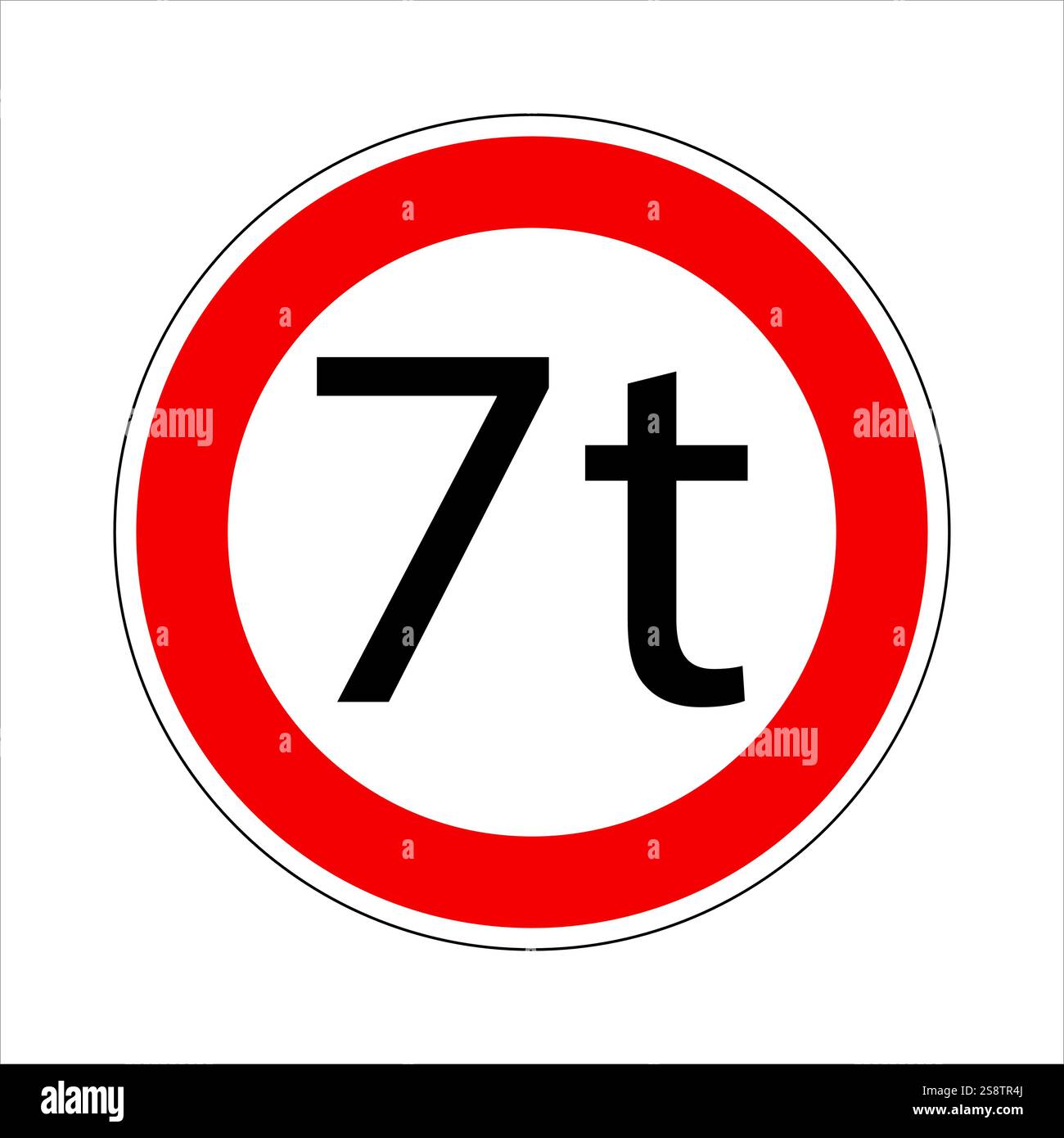 Panneau routier réglementaire indiquant une limite de poids de 7 tonnes pour les véhicules Illustration de Vecteur