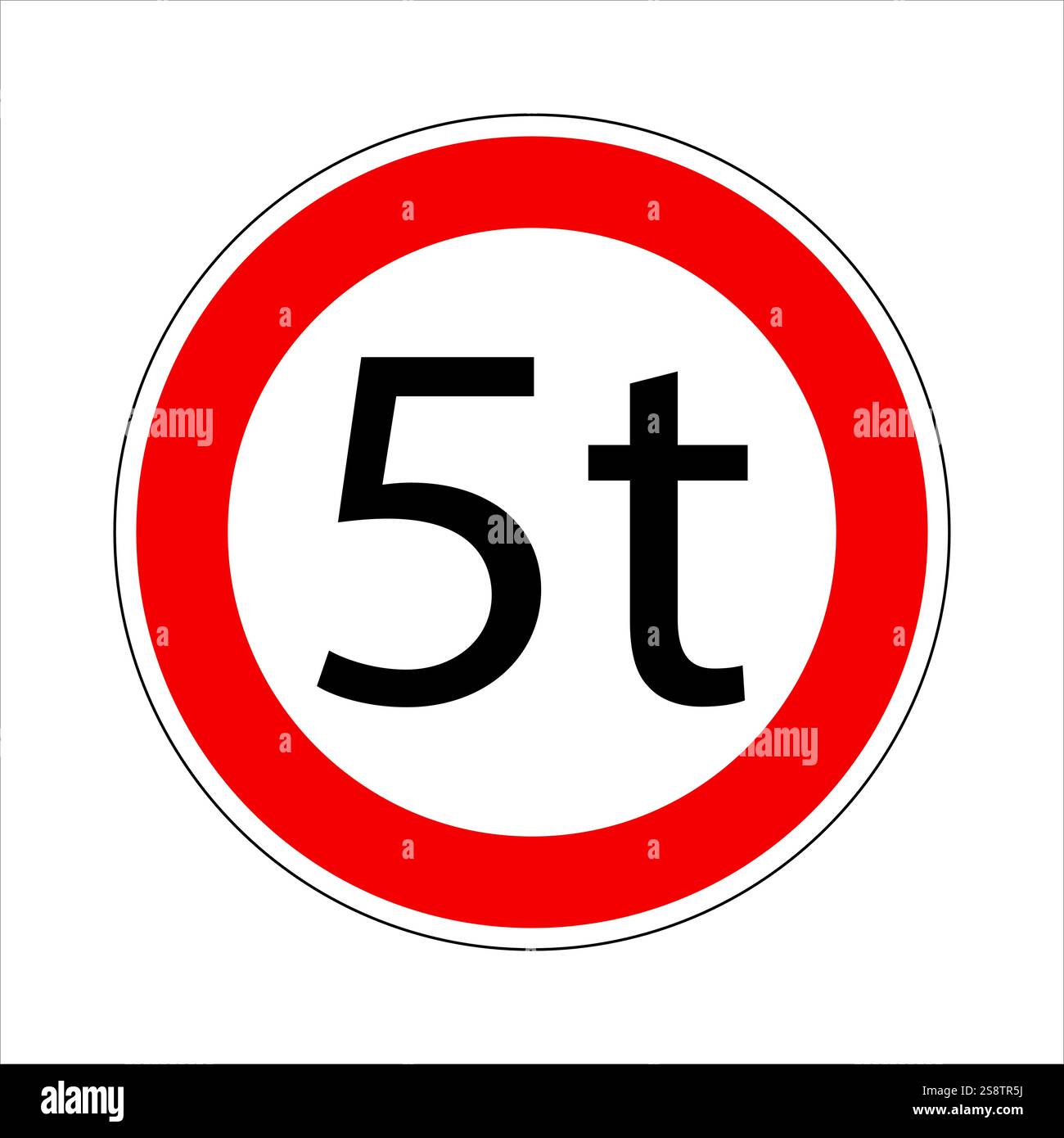 Panneau de signalisation international indiquant une limite de poids de cinq tonnes, isolé sur blanc Illustration de Vecteur