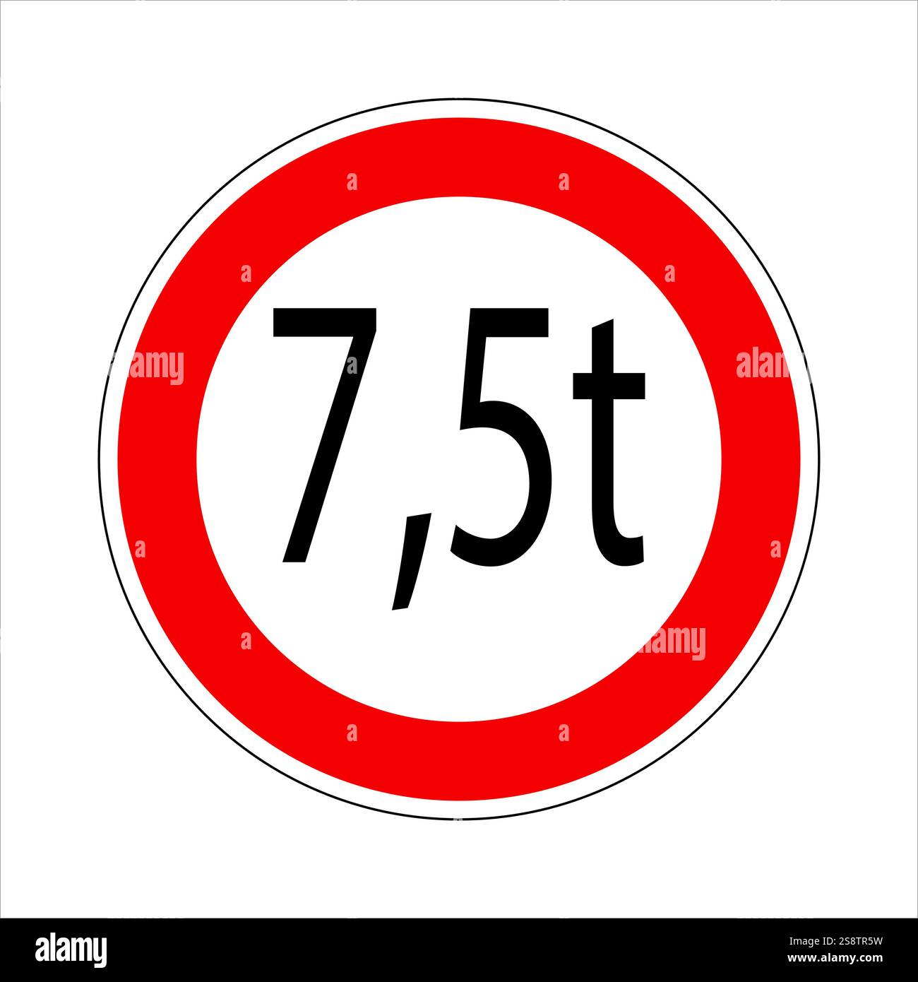 Panneau rond rouge et blanc interdisant le passage aux véhicules de plus de 7,5 tonnes Illustration de Vecteur