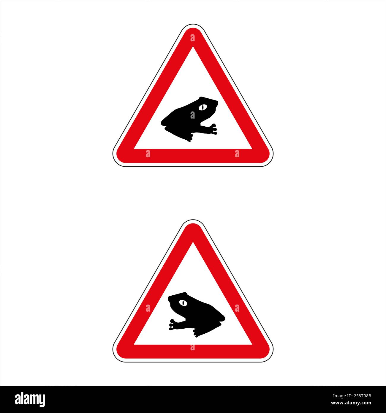 Panneau de signalisation triangulaire rouge avertissant les conducteurs que des grenouilles traversent la route, favorisant la conservation de la faune et la sécurité routière Illustration de Vecteur