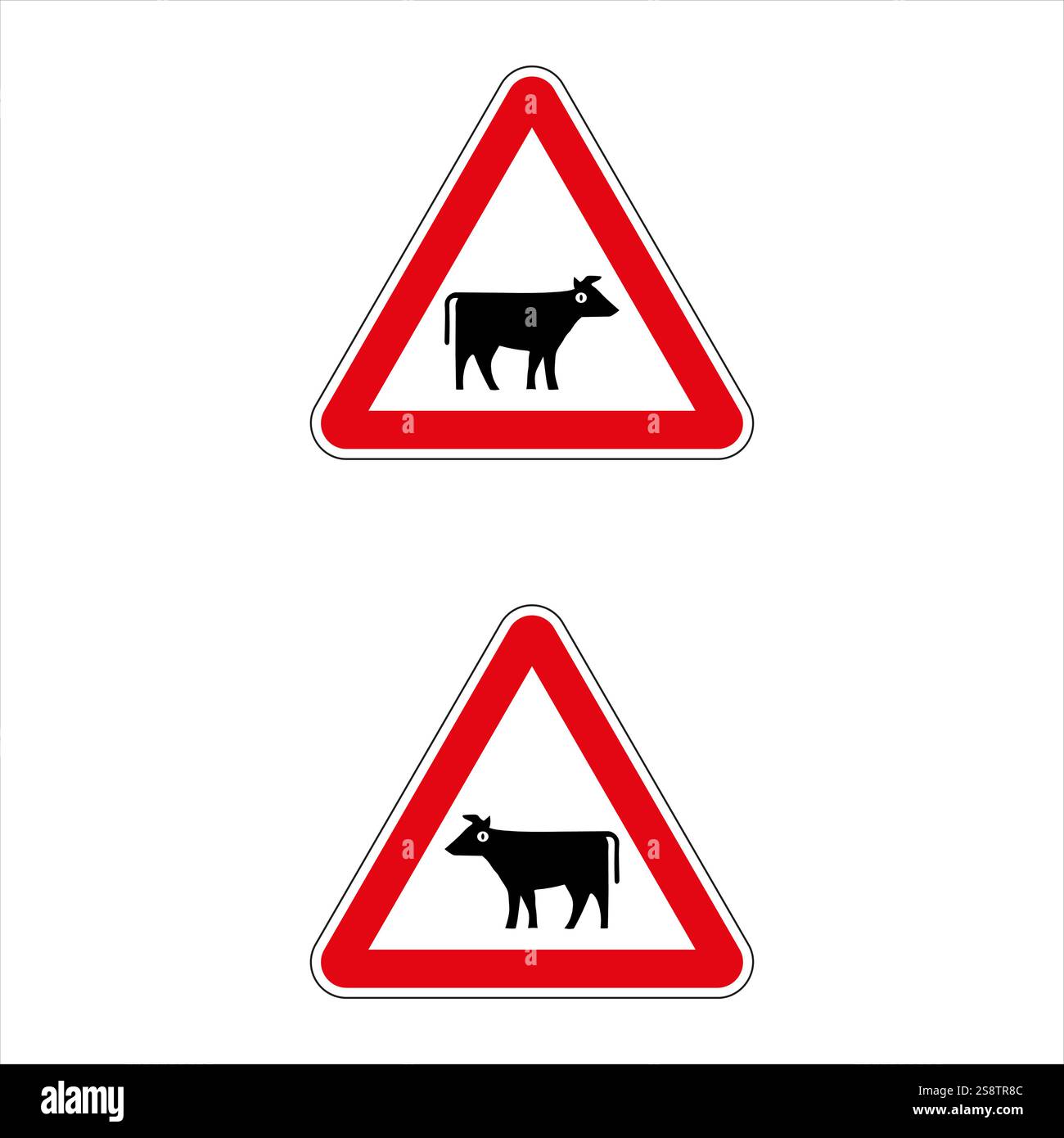 Panneau d'avertissement de passage de bétail indiquant les animaux sur la route Illustration de Vecteur