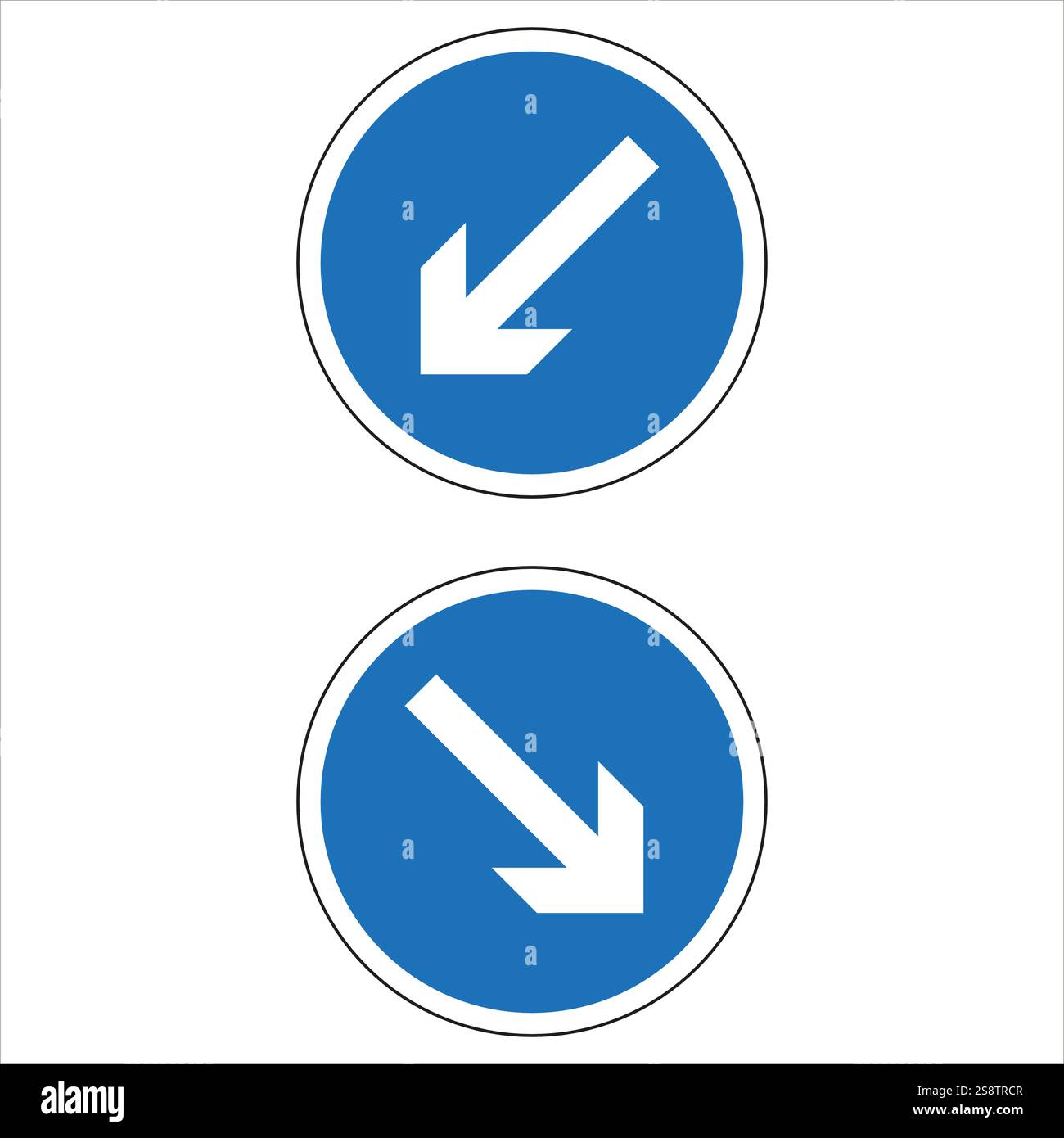 Deux bleus et blancs obligatoires garder les panneaux de signalisation à gauche, isolés sur fond blanc Illustration de Vecteur
