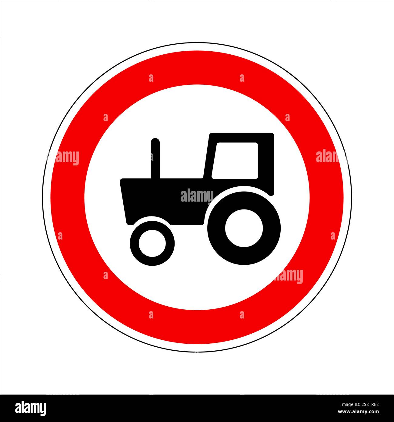 Rouge et blanc rond sans tracteurs ou véhicules agricoles autorisés panneau de signalisation, isolé sur fond blanc Illustration de Vecteur
