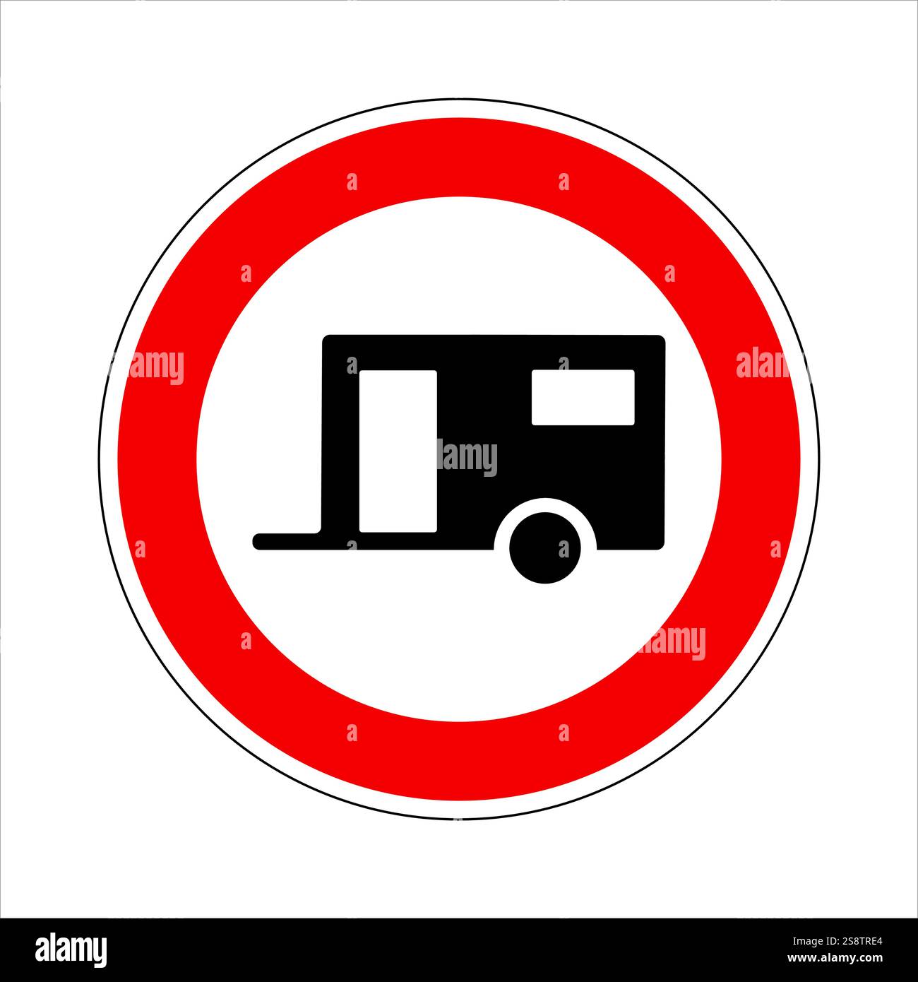 Panneau circulaire rouge et blanc interdisant les caravanes et les mobil-homes Illustration de Vecteur