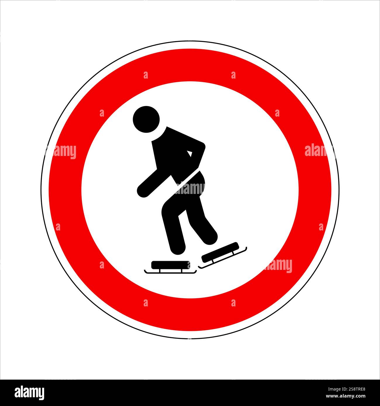 Panneau rond rouge et blanc d'interdiction interdisant le patinage sur glace sur une zone désignée, favorisant la sécurité et la réglementation Illustration de Vecteur